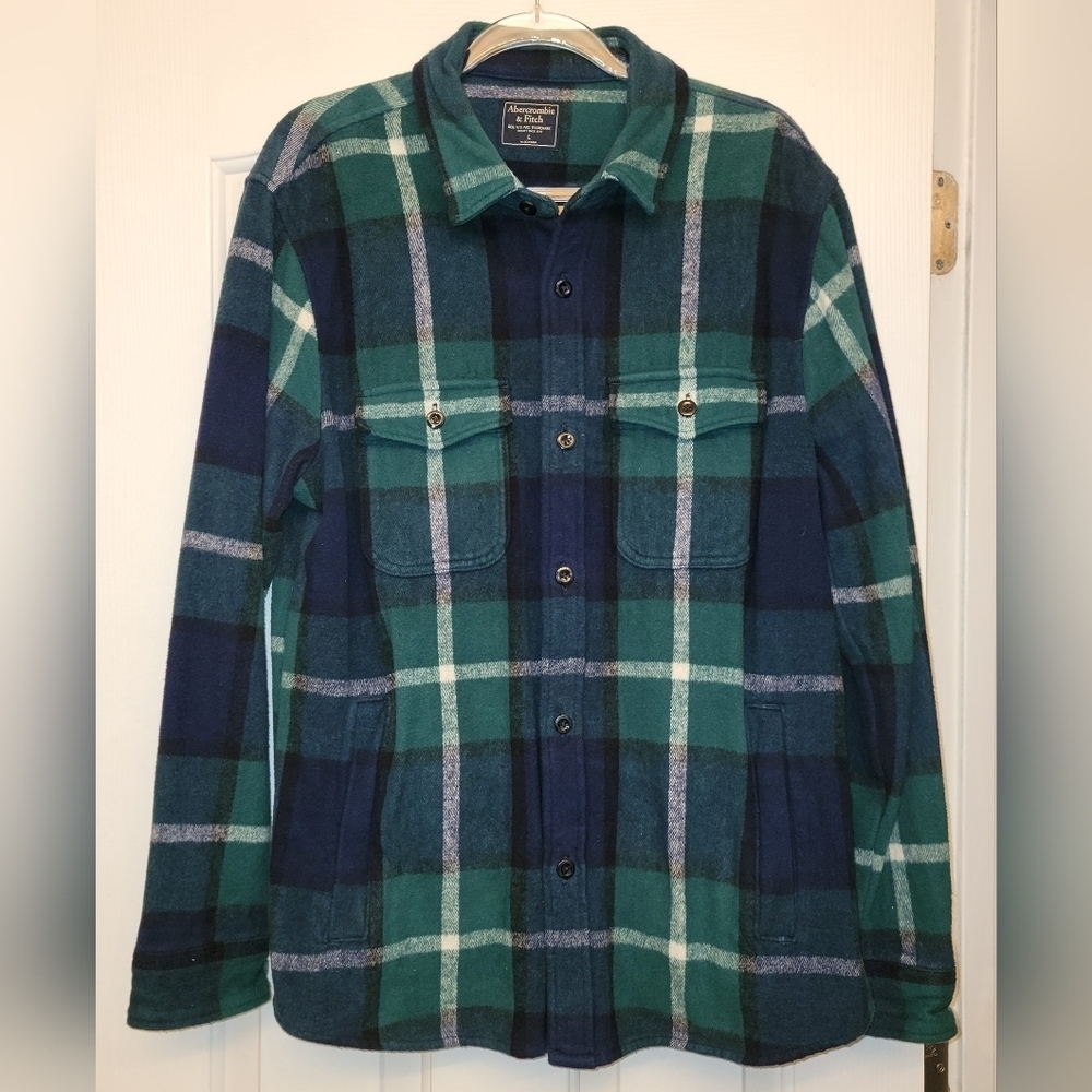 Abercrombie & Fitch Green and Blue Flannel Shacket